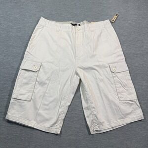 OP Cargo Shorts Men 36 White Longer Length Cotton Utility Pockets‎ Casual Beach